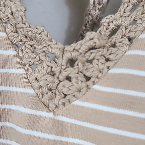 Jones New York Tan Stripe Lace Halter Top Shelf Bra Backless T-Shirt Large- NWOT - Picture 6 of 12